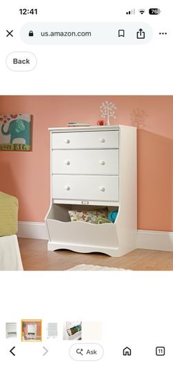 White 3-Drawer Dresser with Toy Box Storage