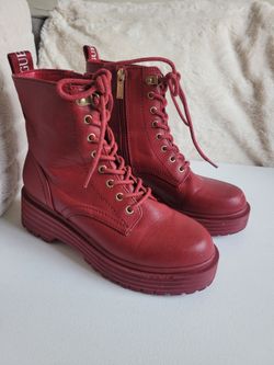 Guess Red Platform Combat Boots Size 6.5