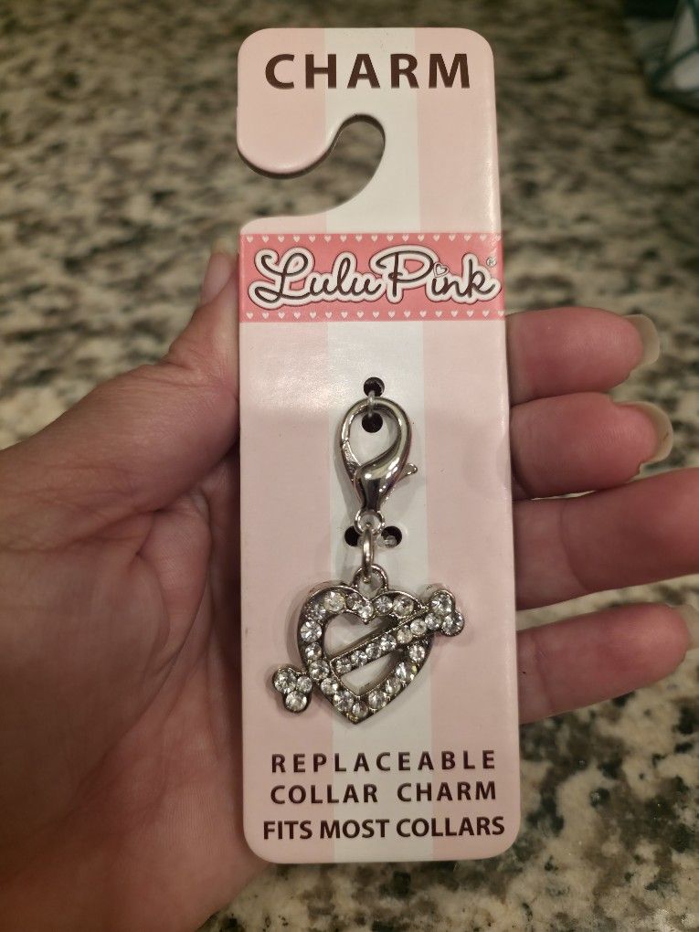 Lulu Pink Rhinestone Heart Bone Replaceable Pet Collar Charm