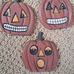 35 Carved Wood Spooky Chunky Craft Halloween Pumpkins