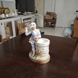 Antique Porcelain Volkstedt German Gallant Youth By A Wishing Well, Estimated Being Made Before The Year 1900 8"H X 5"W 