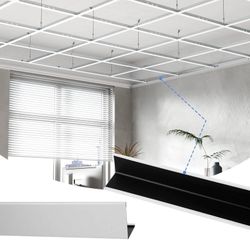 LooYee 50 Pack 72 Inch Wall Molding Trim Drop Ceiling Grid, 6 Ft Galvanized Steel, Ceiling Grid Cover for Basement Living Room