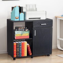 New Black Mobile Lateral File Cabinet Printer Stand with Adjustable Storage Shelf