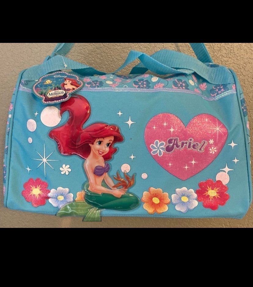 Disney ARIEL The Little Mermaid Duffle Bag Luggage Travel Bag 16”x10”x10” NEW