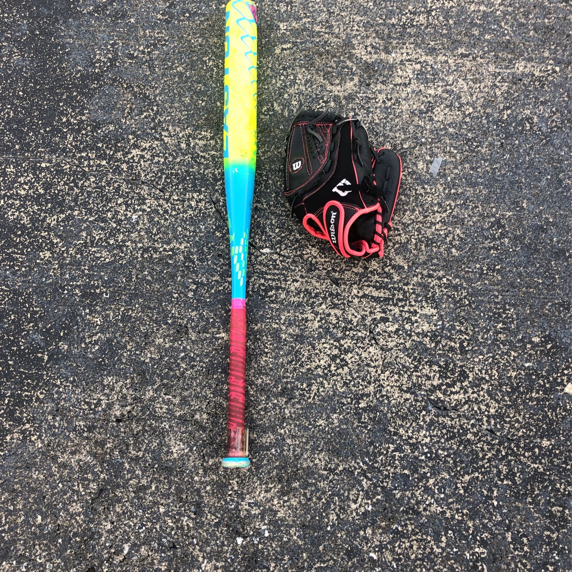 Girls Softball Bat &  Glove 