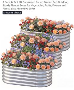 3-Pack Galvanized Raised Garden Beds, Silver
