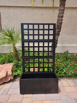 Outsunny 24 in. Black Galvanized Steel Raised Garden Bed with Trellis for Outdoor