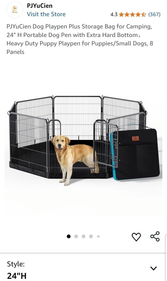 PJYuCien Dog Playpen Plus Storage Bag for Camping, 24" H Portable Dog Pen with Extra Hard Bottom, Heavy Duty Puppy Playpen for Puppies/Small Dogs, 8 P