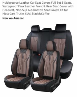 Huidasource Leather Car Seat Covers Full Set 5 Seats, Waterproof Faux Leather Front & Rear Seat Cover with Headrest, Non-Slip Automotive Seat Covers F