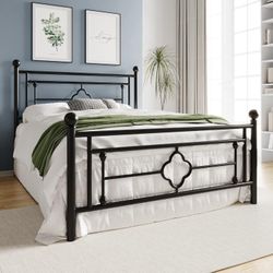 New 14 Inch Full Size Metal Platform Bed Frame, Wrought Iron Headboard Footboard No Box Spring Required Black