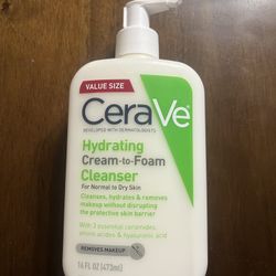 CeraVe Hydrating Cream-to-Foam Face Wash with Hyaluronic Acid for Normal to Dry Skin