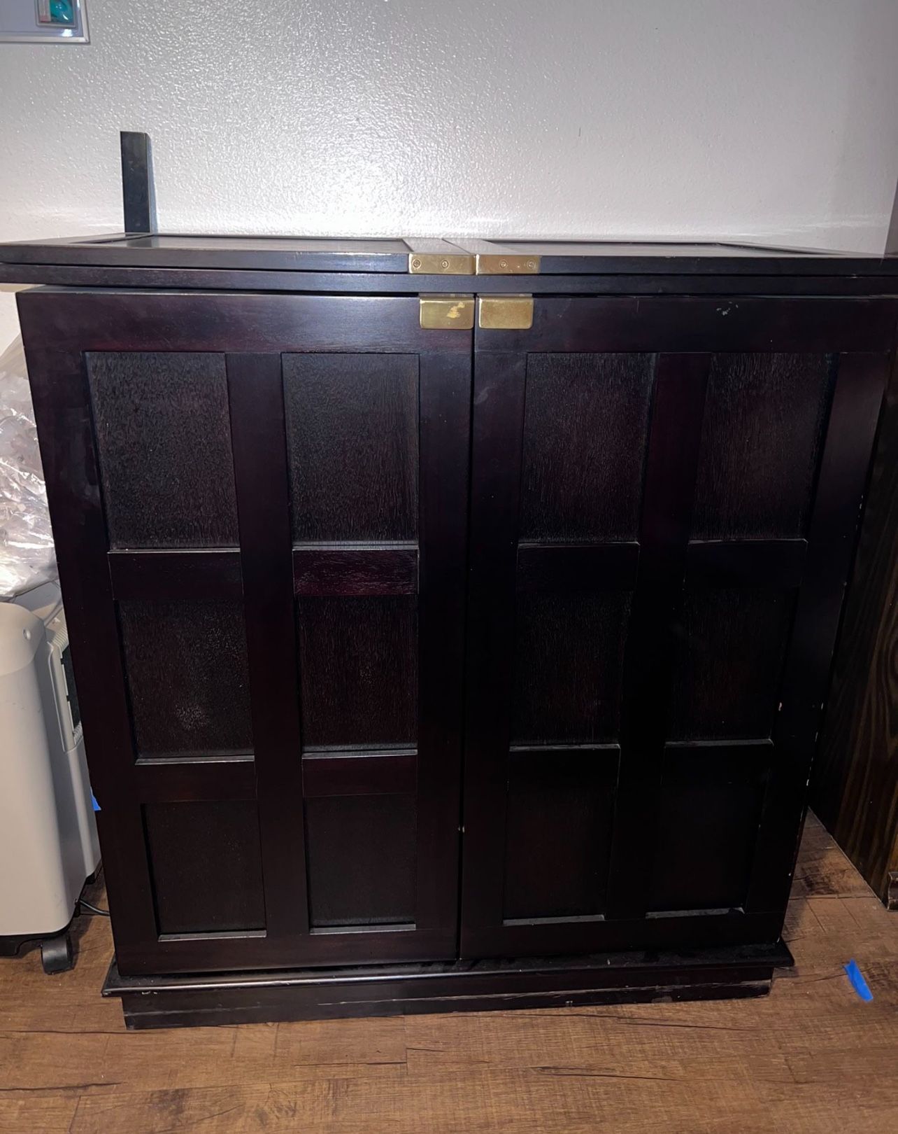 Fold Away Flip Top Bar Wine Rack Liquor Custom Cabinet Ebonized Oak 