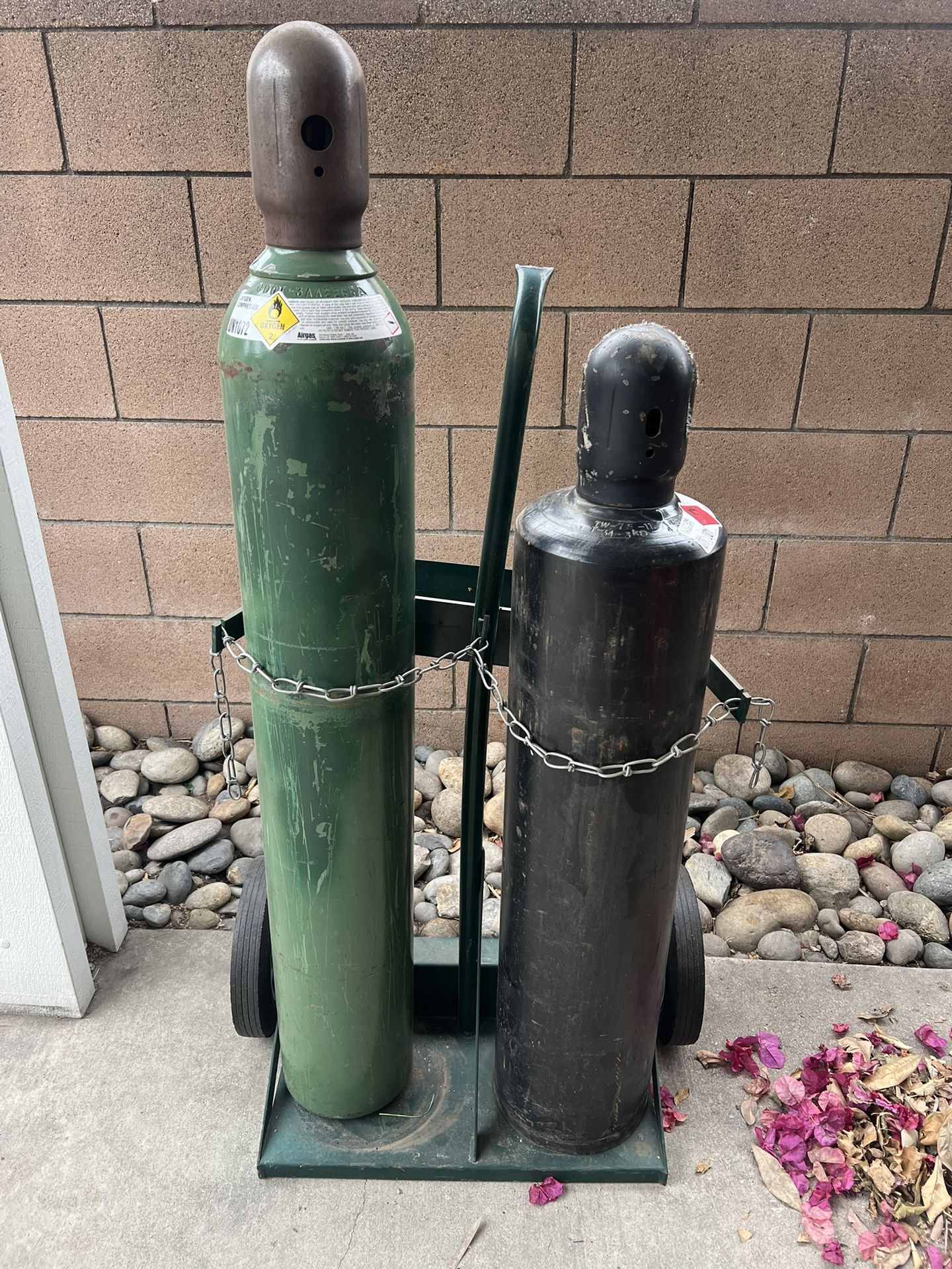 Oxygen Acetyene Bottles. With Cart