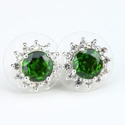 Chrome Diopside Stud Earring with white Topaz Platinum over Sterling Silver Nickel Free TGW 2.75cts