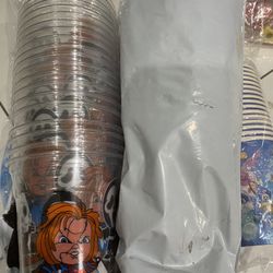 Set of 40 CHUCKY, Halloween, Michael Myers, Freddy, IT Party Plastic Cup 16 oz.