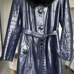 Leather Shearling Coat with Fox Collar 