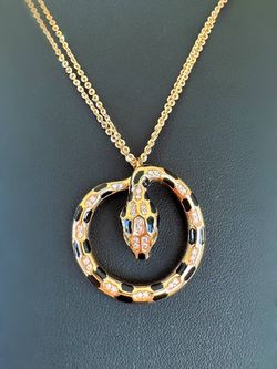 Jewelry 18k solid rose gold 0.2CTW Natural Diamond 0.03CTW Emerald stone Necklace 24” Chain Snake Pendant