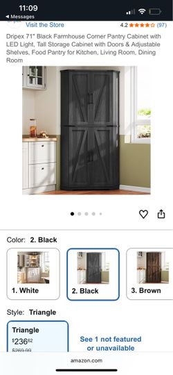 Dripex 71" Black Farmhouse Corner Pantry Cabinet