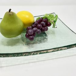Vintage Annieglass Recycled Slab Glass Tray Green 10” Heavy