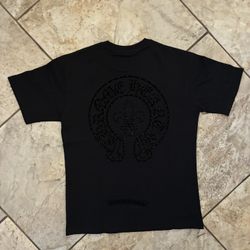 Black Chrome Hearts T Shirt With Rhinestones 
