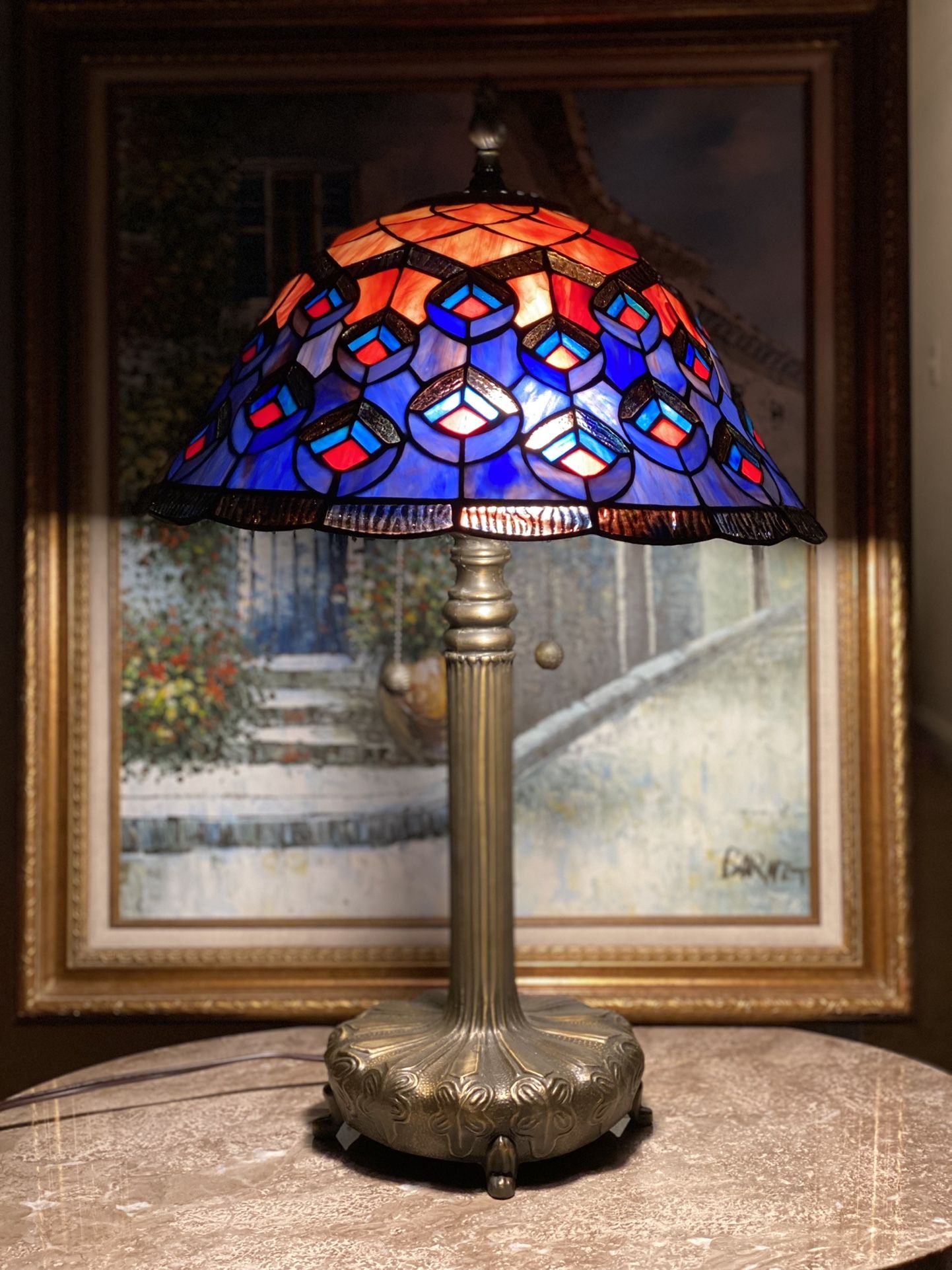 A Gorgeous Tiffany Glass And Metal Lamp