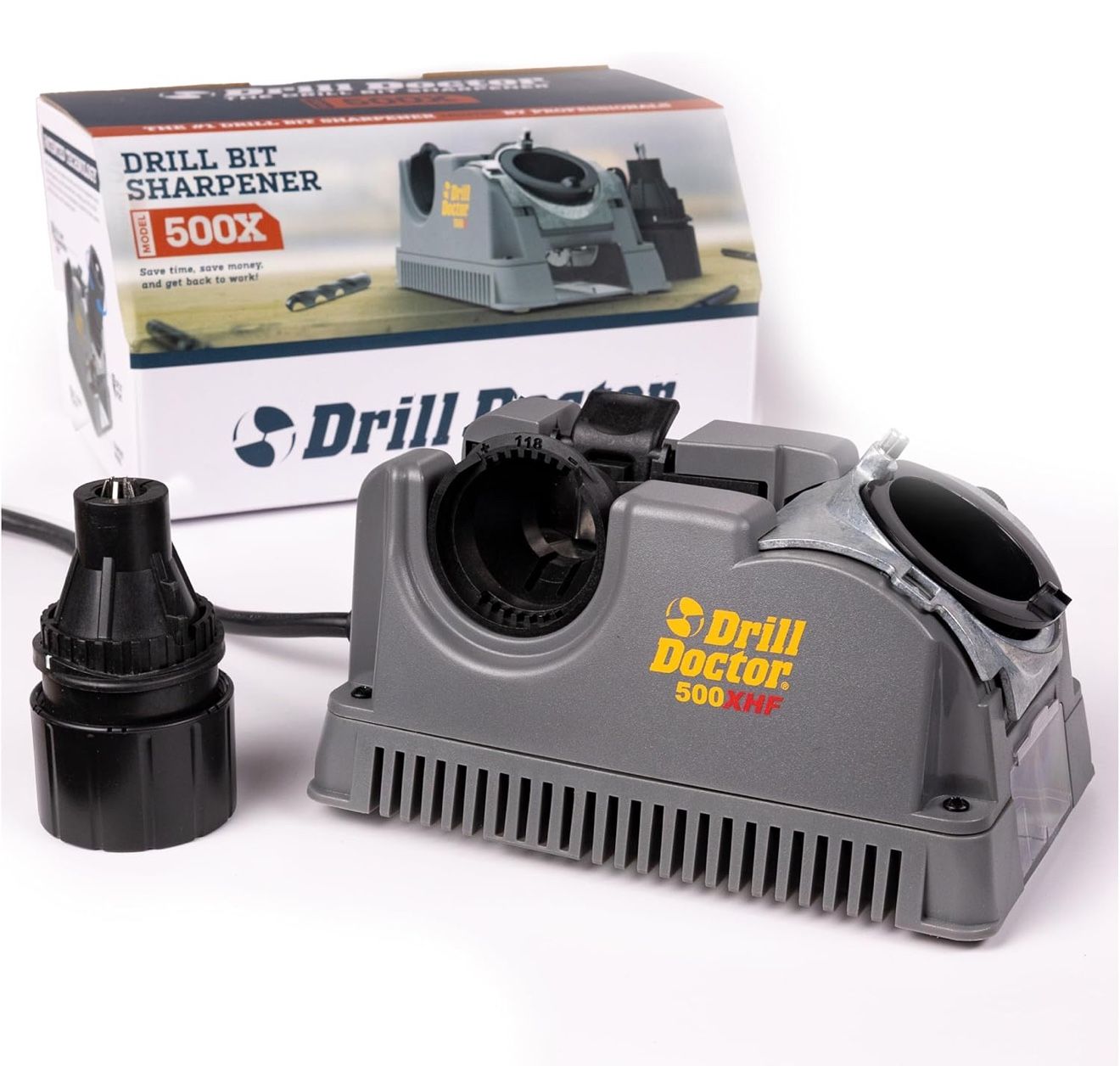Drill Doctor DD500X Twist Drill Bit Sharpener - 3/32" to 1/2" - Electric Sharpener - High Speed & Portable - For Steel, Masonry, Carbide & Tin-Coated