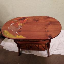 Pine Oval Table With Buck Painted On Top