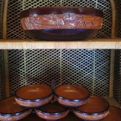 Japanese Carved Wood Bowl Set 