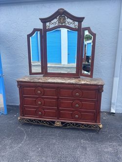 Ornate Dressers with 3 piece Mirror and Marble Top