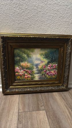 Framed hand painted oil canvas