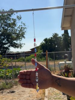 Red white and blue heart sun catcher