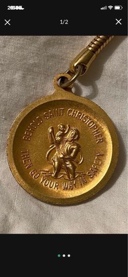 Vintage Gold Tone St. Christopher Keychain
