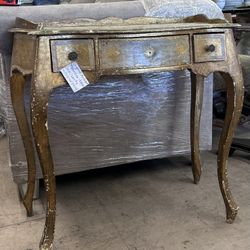 Antique Florentine Writing Desk / Vanity | Italian Hand Painted Gold Gilt Console Table