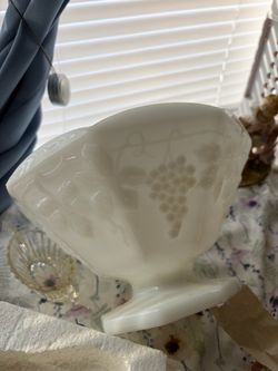 Milk Glass Footed Bowl with Grape Pattern