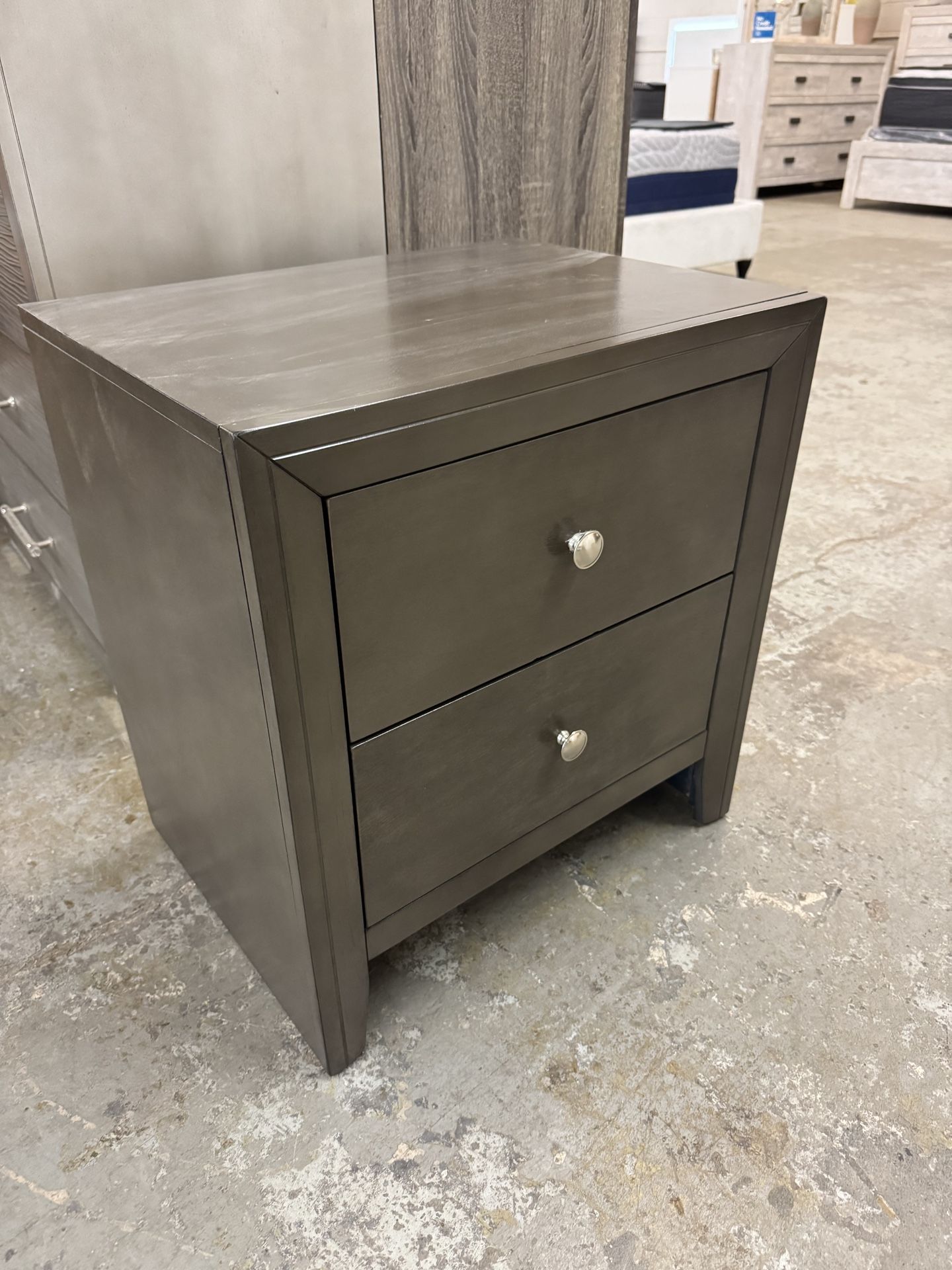 Two Drawer Gray Nightstand