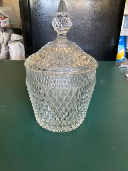Clear Cut Glass Candy Jar with Lid