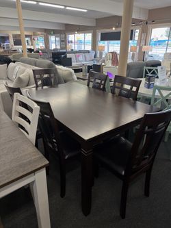 7PC Espresso Dining Set, Faux Leather Window Back Chairs