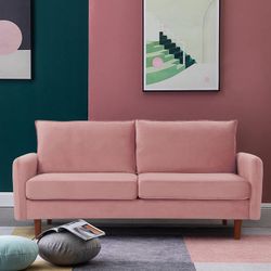 Modern Velvet Loveseat Sofa Couch, Mid-Century Small Sofa , Living Room, Bedroom, Apartment, Office  ，Pink  