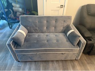 Gray Velvet Convertible Sleeper Sofa Bed with Pillows – Excellent Condition