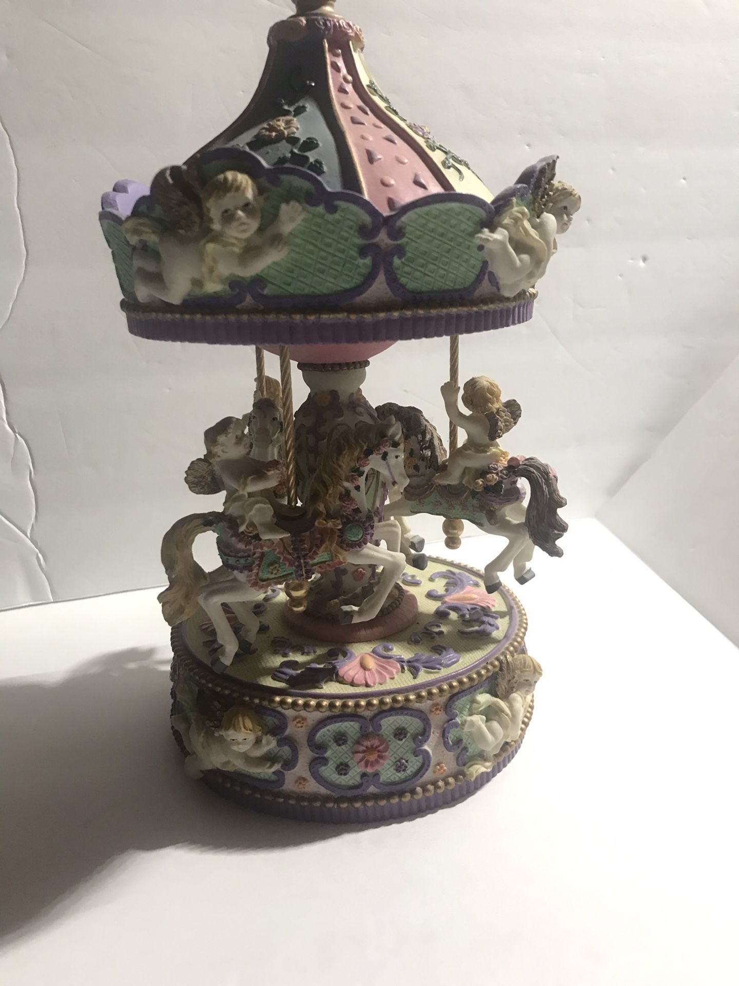 Vintage Windup Musical Carousel With Cherubs
