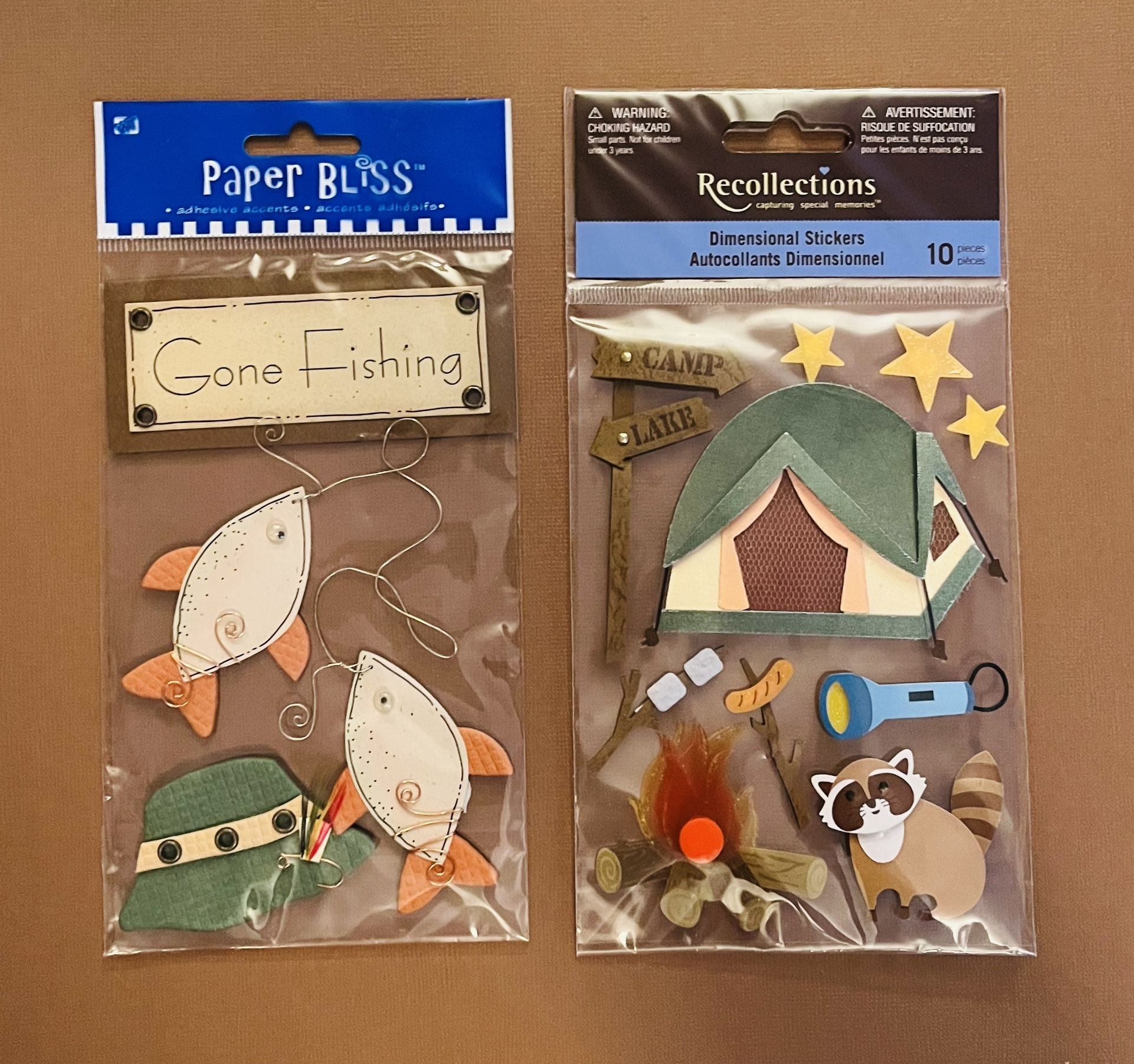 Two Sets Dimensional Stickers Fishing/Camping