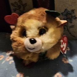 TY PUFFIES  CHRISTMAS" FUDGE"  THE REINDEER STUFFED  PLUSH  MINI  ANIMAL TOY