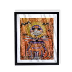 orange jack skellington art piece on black frame