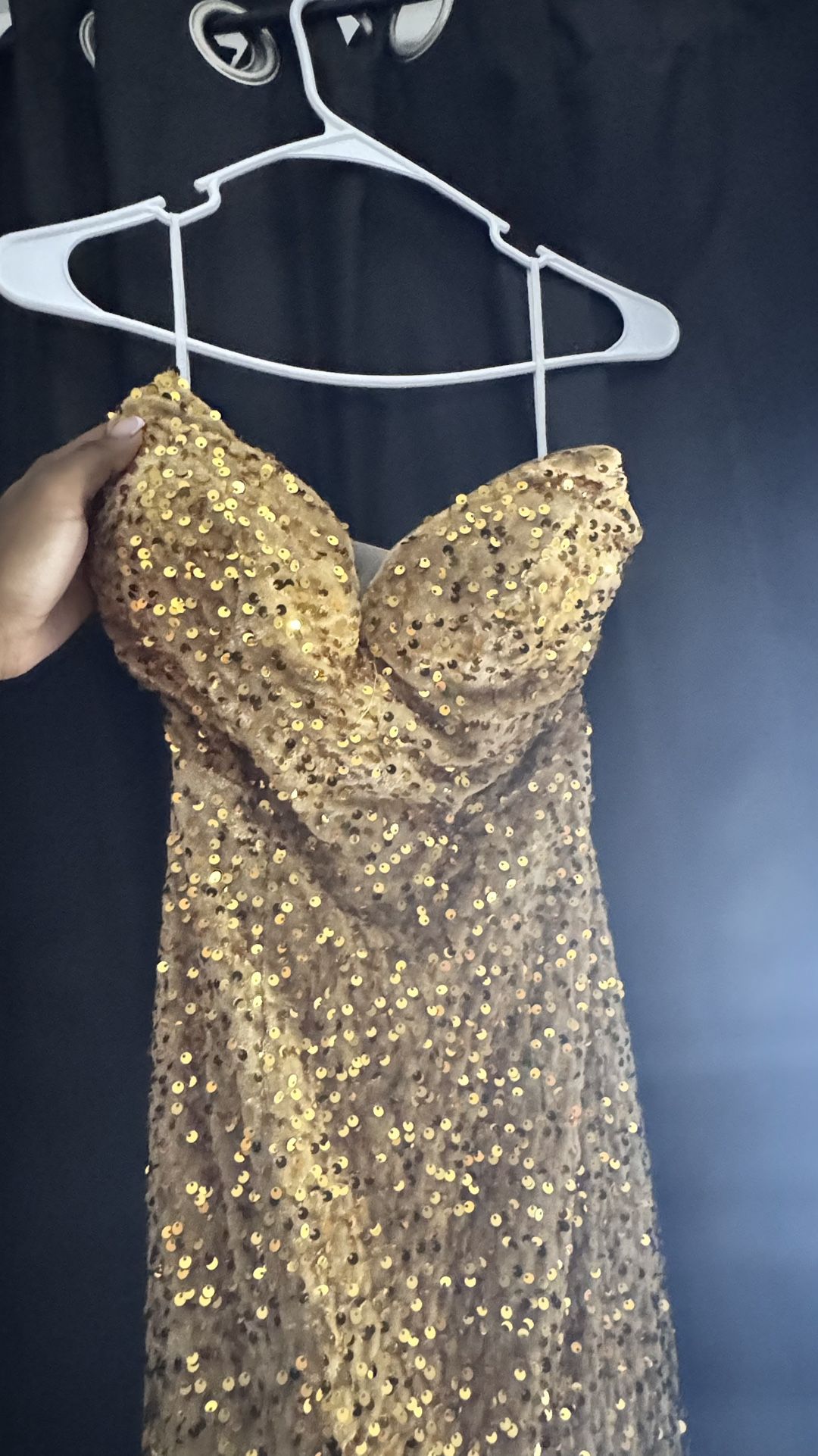 Strapless Gold long, sparkly Dress