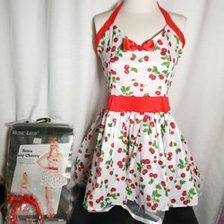 Halloween Retro Sexy Red Cherry Costume, Retro Pinup Costume Short Dress Sz M/L 