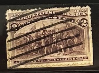 US Landing of Columbus 1893 2 Cent Stamp Used