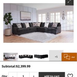 Lavernett 3-Piece Sectional Couch - Plush Fabric - Very Clean - Dark Charcoal Gray Black ⚫️ - Can Deliver