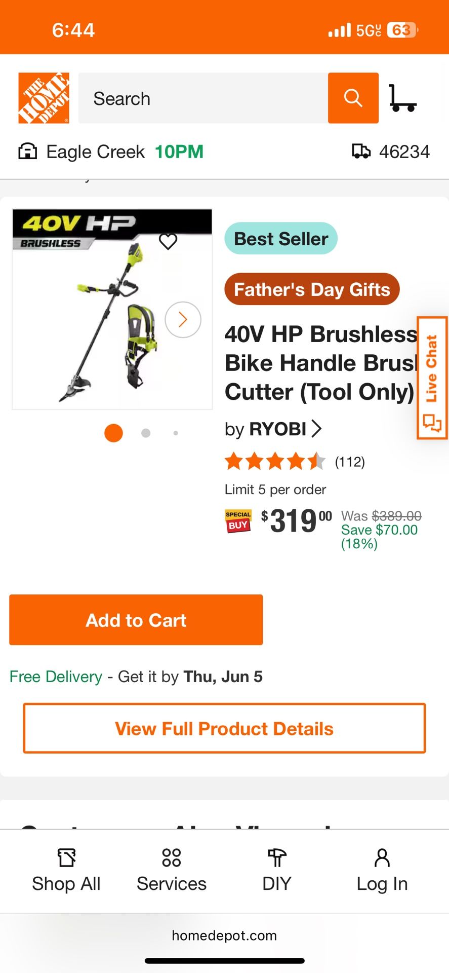 40V HP Brushless Bike Handle Brush Cutter (Tool Only)