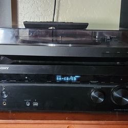 Sony Bluetooth Record Player, Sony Receiver And Polk Audio Speakers