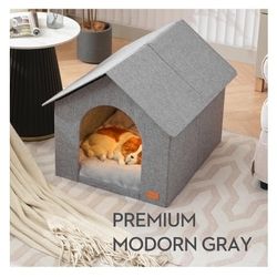 Indoor Dog House with Washable Plush Cushion